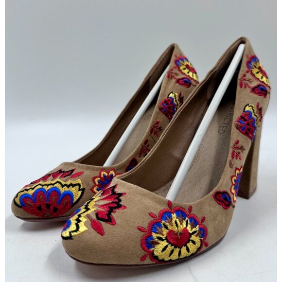 Restricted Womens Ladies Multicolor Slip On Embroidered Upper Heels Pumps Sz 10 - Picture 1 of 8